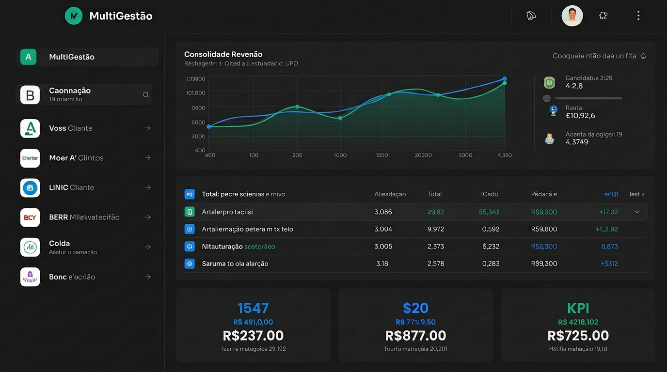 Painel MultiGestão consolidando várias empresas num login